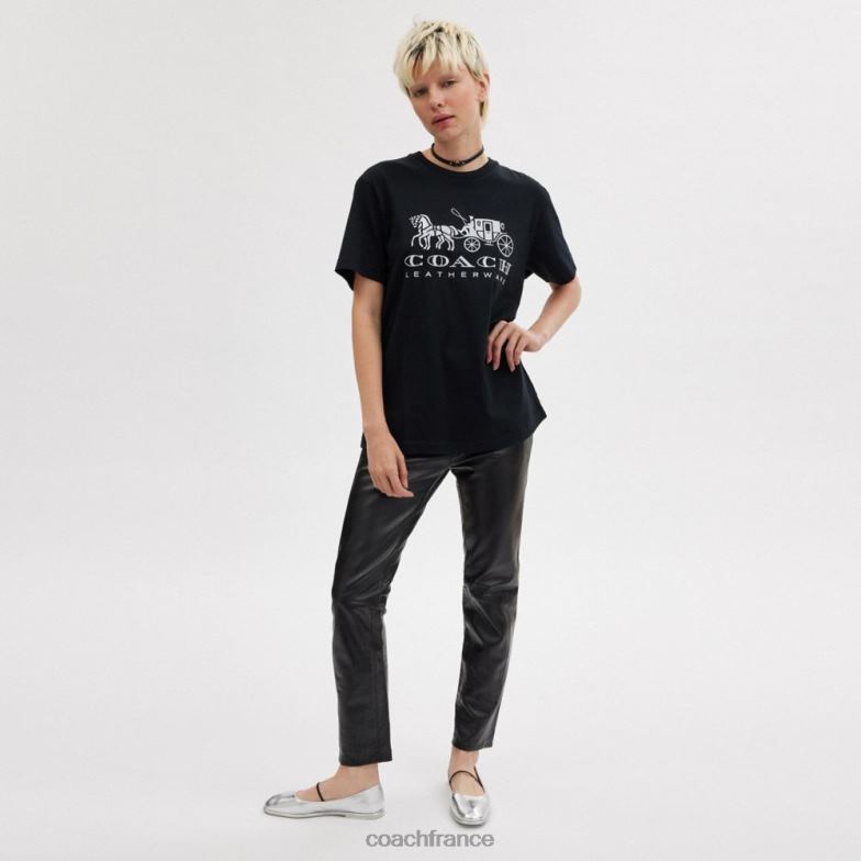 Coach femmes t-shirt cheval et calèche noir HHR6J492