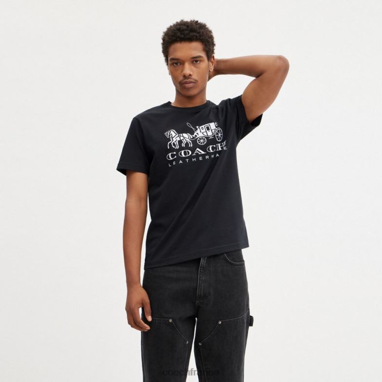 Coach femmes t-shirt cheval et calèche noir HHR6J492