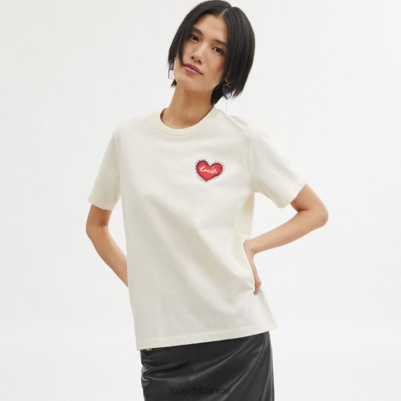 Coach femmes t-shirt coeur blanc. HHR6J470