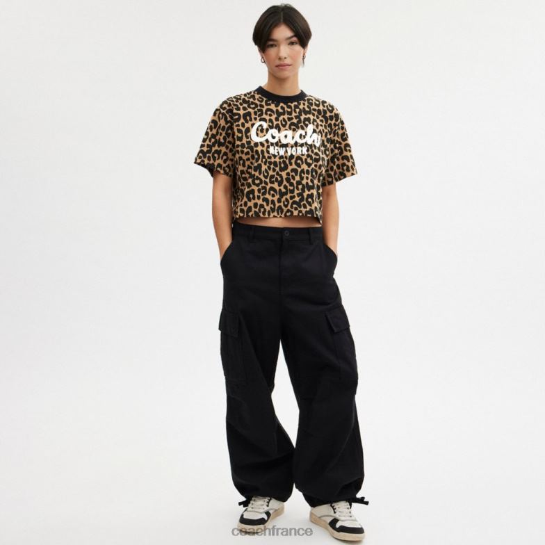 Coach femmes t-shirt court à signature cursive et léopard léopard HHR6J474