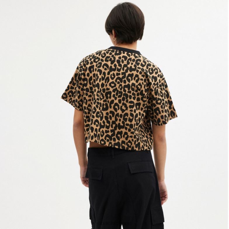 Coach femmes t-shirt court à signature cursive et léopard léopard HHR6J474