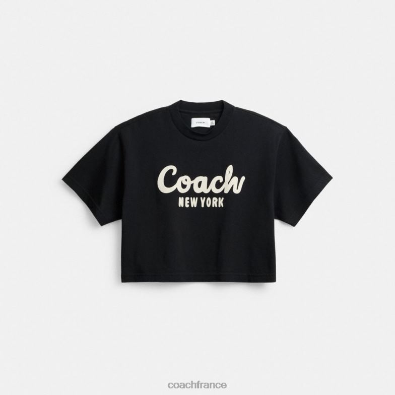 Coach femmes t-shirt court à signature cursive noir HHR6J472