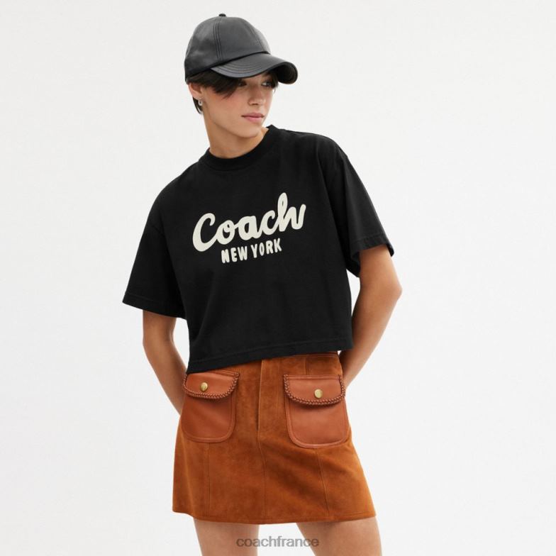 Coach femmes t-shirt court à signature cursive noir HHR6J472