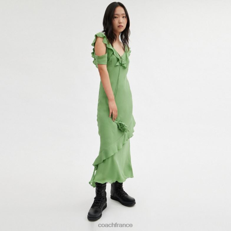 Coach femmes robe biaisée à col en V vert HHR6J518