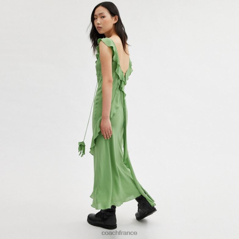 Coach femmes robe biaisée à col en V vert HHR6J518