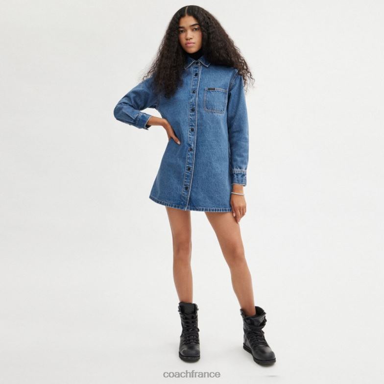 Coach femmes robe chemise en jean Bleu indigo HHR6J521