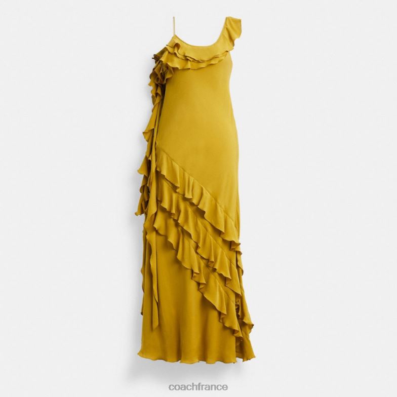 Coach femmes robe en biais avec décolleté à volants jaune foncé HHR6J520