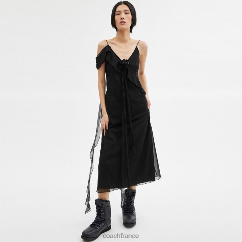 Coach femmes robe en tulle à volants noir HHR6J517