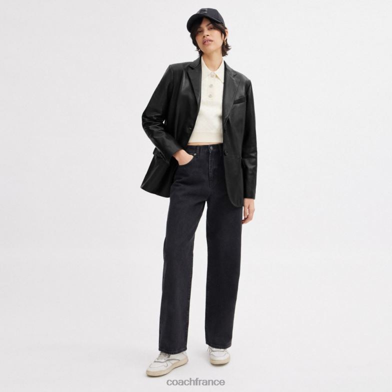 Coach femmes blazer en cuir noir HHR6J460
