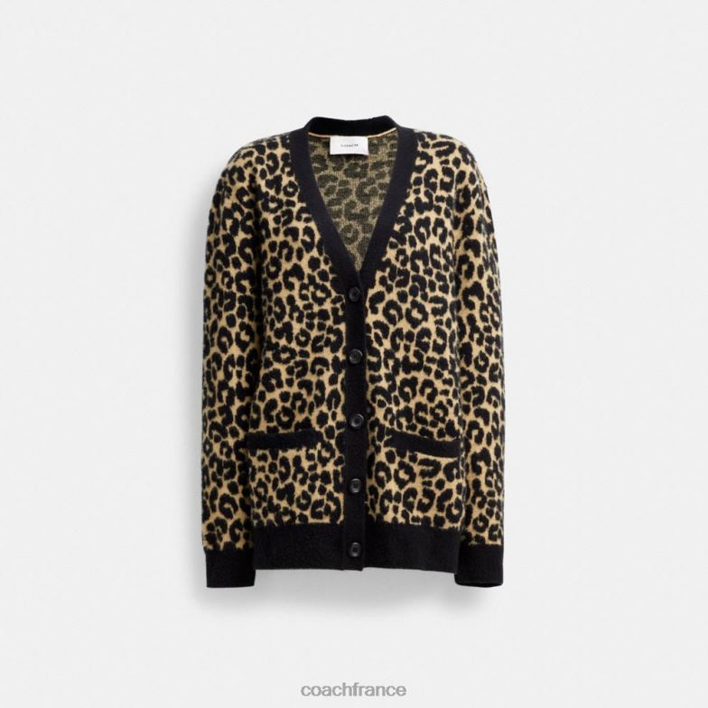 Coach femmes cardigan léopard beige multicolore HHR6J447