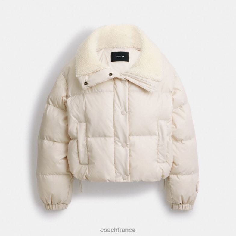 Coach femmes doudoune courte en sherpa Ivoire HHR6J439