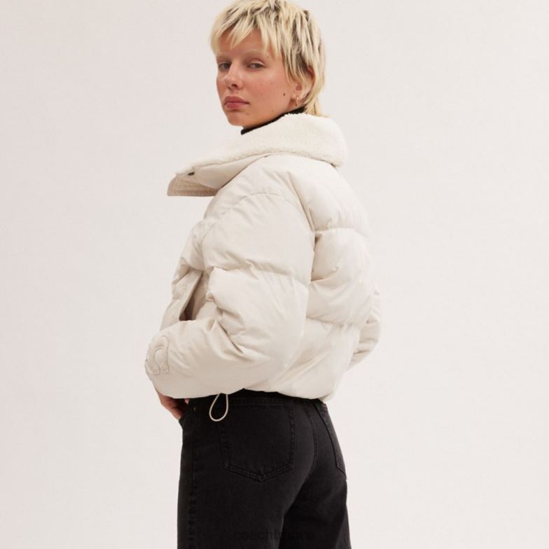 Coach femmes doudoune courte en sherpa Ivoire HHR6J439