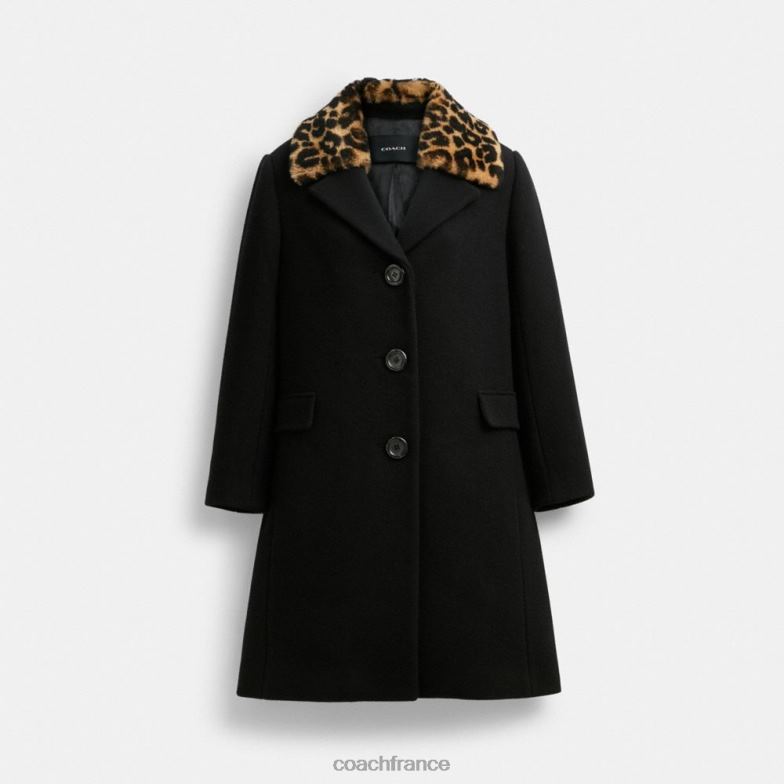 Coach femmes manteau en laine avec col en peau de mouton noir HHR6J449