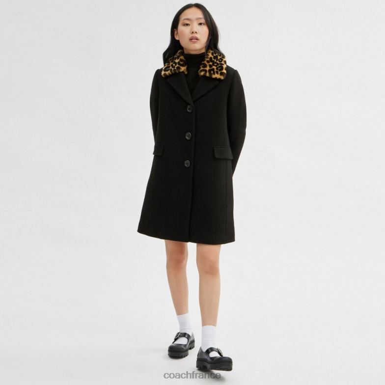 Coach femmes manteau en laine avec col en peau de mouton noir HHR6J449