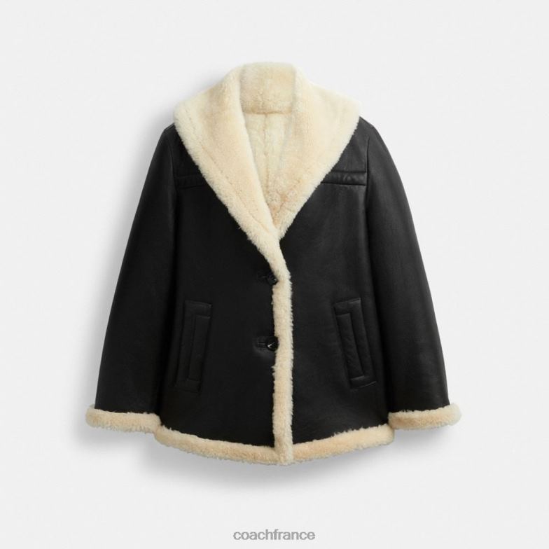 Coach femmes manteau en peau lainée à col châle noir HHR6J443