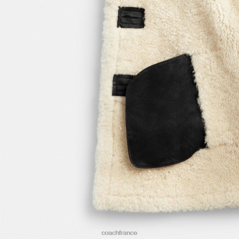 Coach femmes manteau en peau lainée à col châle noir HHR6J443
