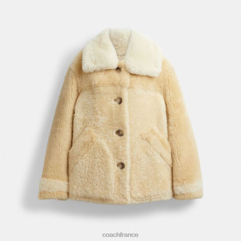 Coach femmes manteau en shearling color block sur l'ensemble ivoire multicolore HHR6J442