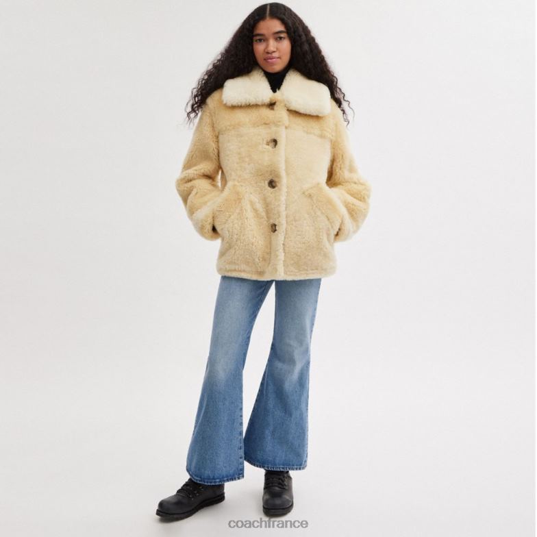Coach femmes manteau en shearling color block sur l'ensemble ivoire multicolore HHR6J442