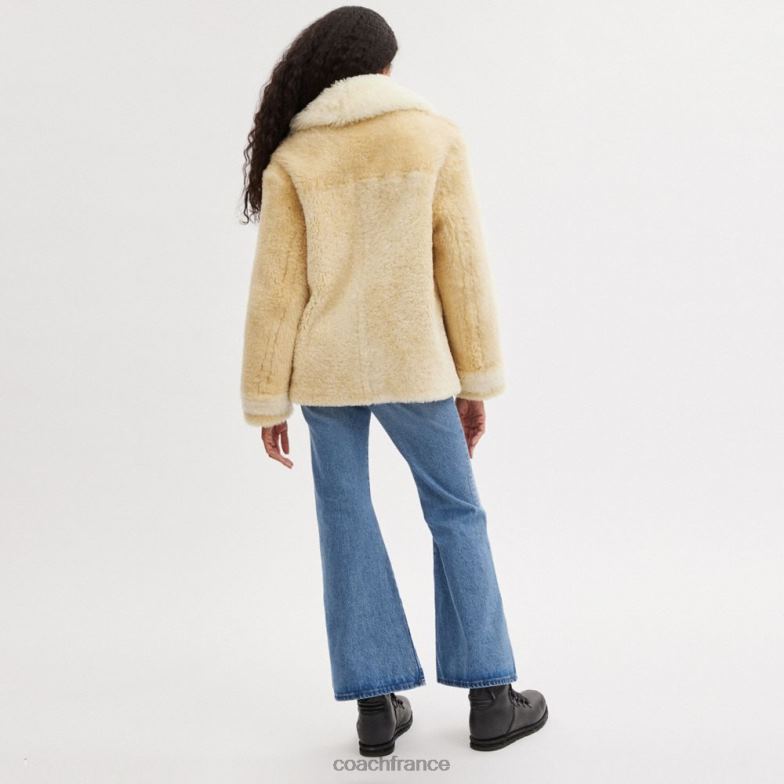 Coach femmes manteau en shearling color block sur l'ensemble ivoire multicolore HHR6J442
