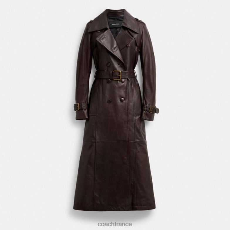 Coach femmes trench en cuir à double boutonnage brun HHR6J455