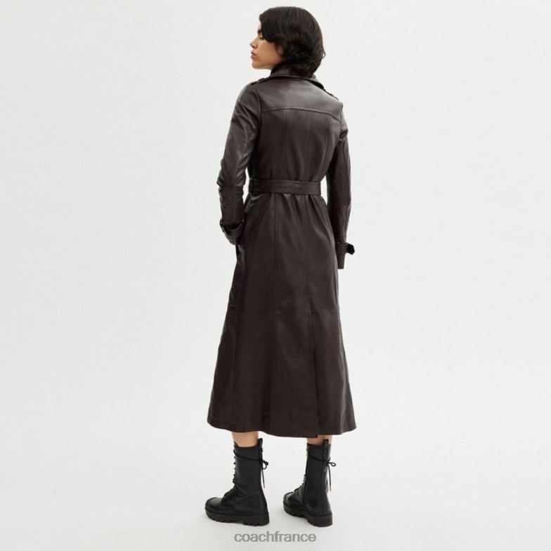 Coach femmes trench en cuir à double boutonnage brun HHR6J455