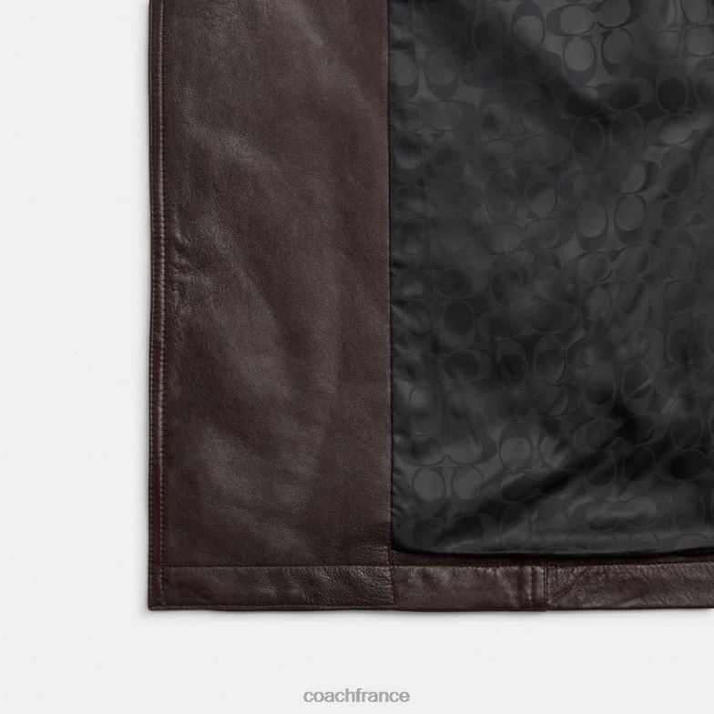 Coach femmes trench en cuir à double boutonnage brun HHR6J455