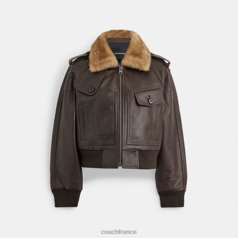 Coach femmes veste courte en cuir brun HHR6J435