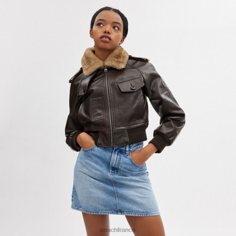 Coach femmes veste courte en cuir brun HHR6J435