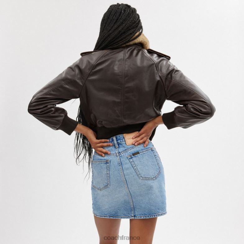 Coach femmes veste courte en cuir brun HHR6J435