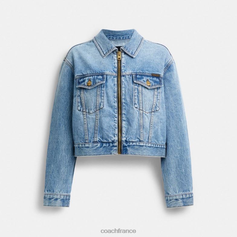 Coach femmes veste courte en jean bleu clair HHR6J445