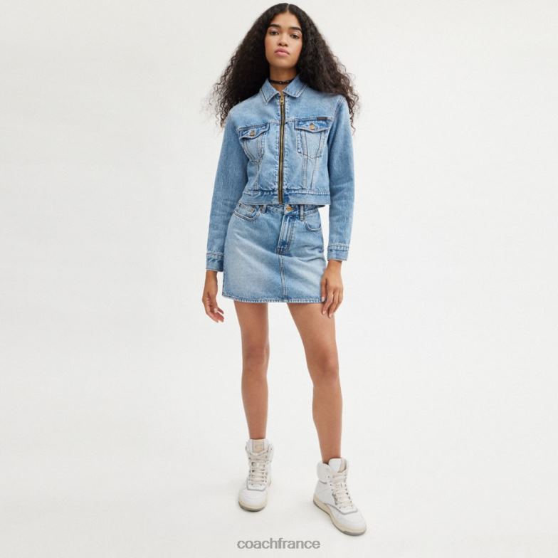 Coach femmes veste courte en jean bleu clair HHR6J445