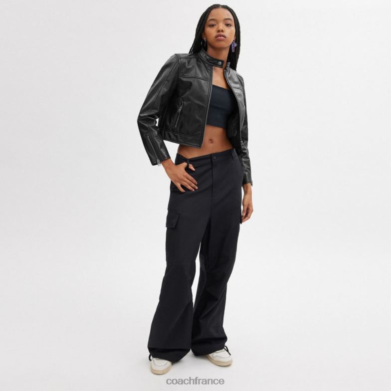 Coach femmes veste de course en cuir noir HHR6J436