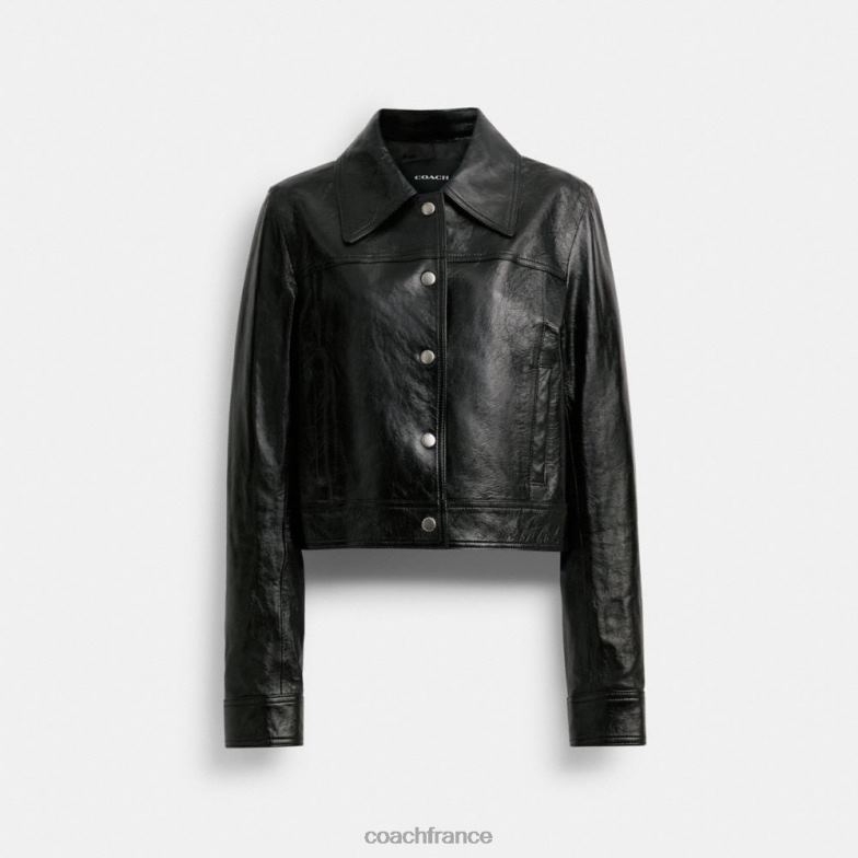 Coach femmes veste en cuir verni noir HHR6J454