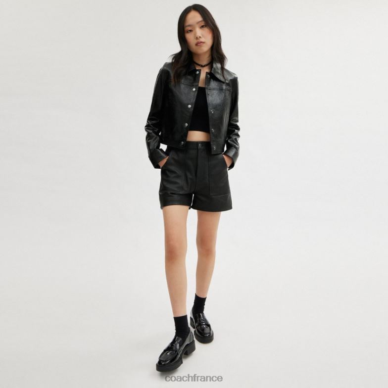 Coach femmes veste en cuir verni noir HHR6J454
