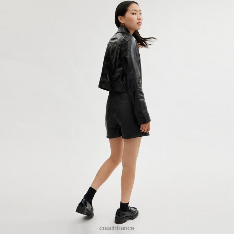 Coach femmes veste en cuir verni noir HHR6J454