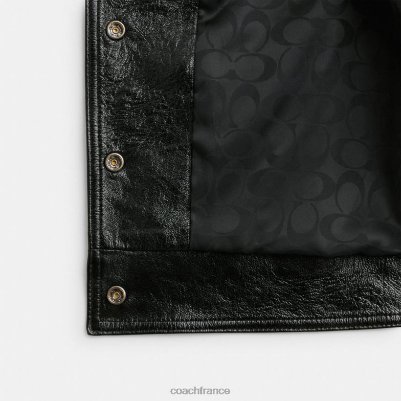 Coach femmes veste en cuir verni noir HHR6J454