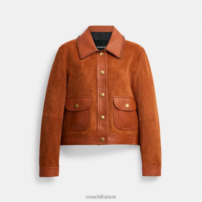Coach femmes veste en daim tressée ambre bruni HHR6J457