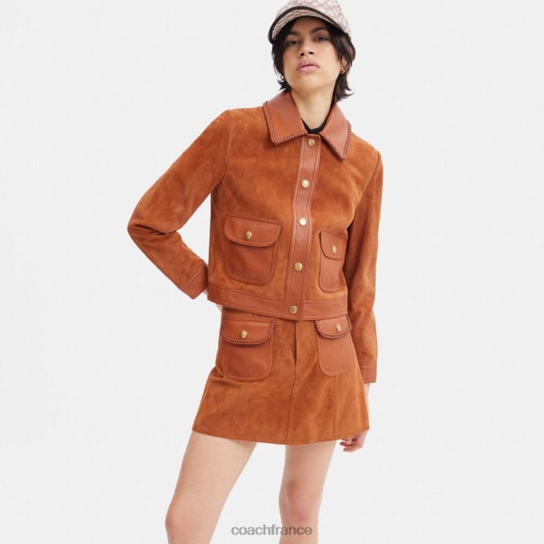 Coach femmes veste en daim tressée ambre bruni HHR6J457