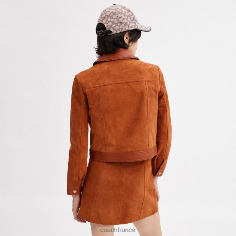 Coach femmes veste en daim tressée ambre bruni HHR6J457