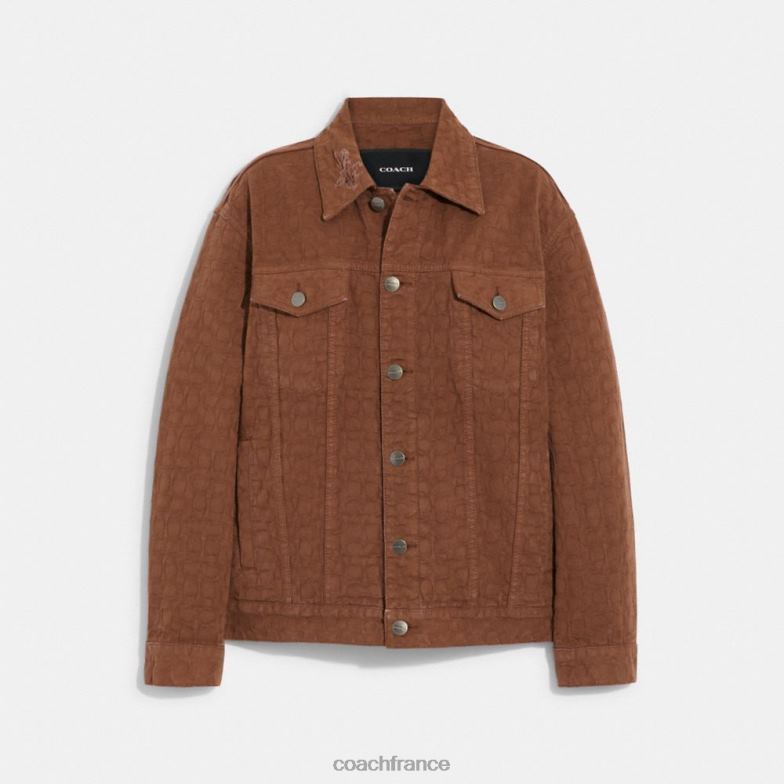 Coach femmes veste en jean jacquard emblématique signature marron HHR6J464