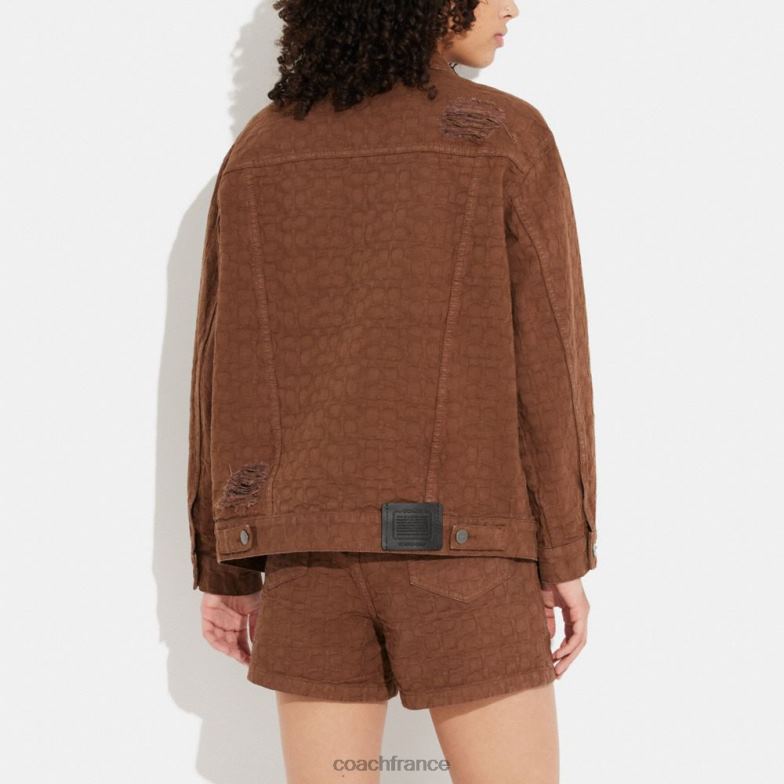 Coach femmes veste en jean jacquard emblématique signature marron HHR6J464