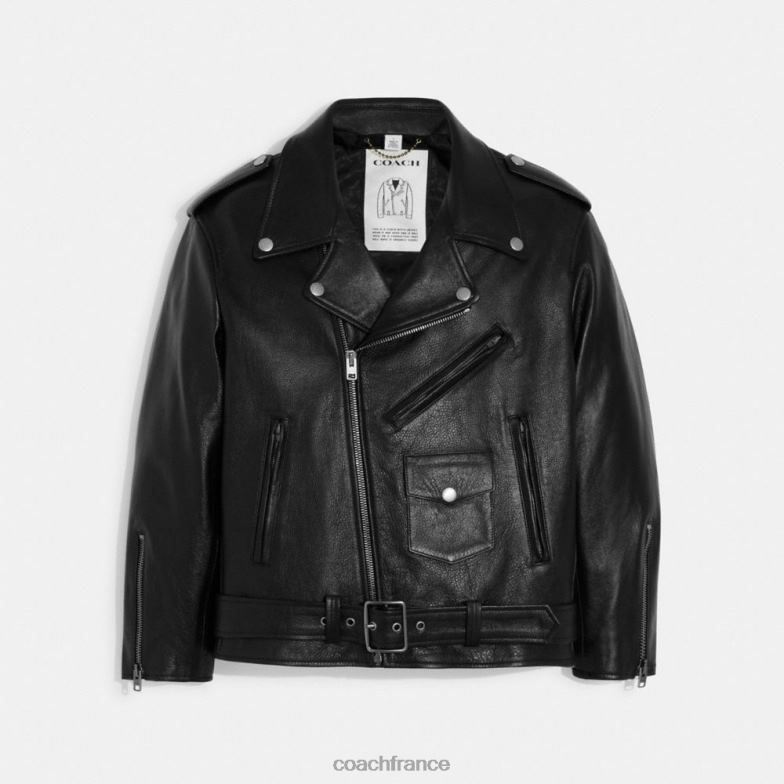 Coach femmes veste motard oversize en cuir noir HHR6J465