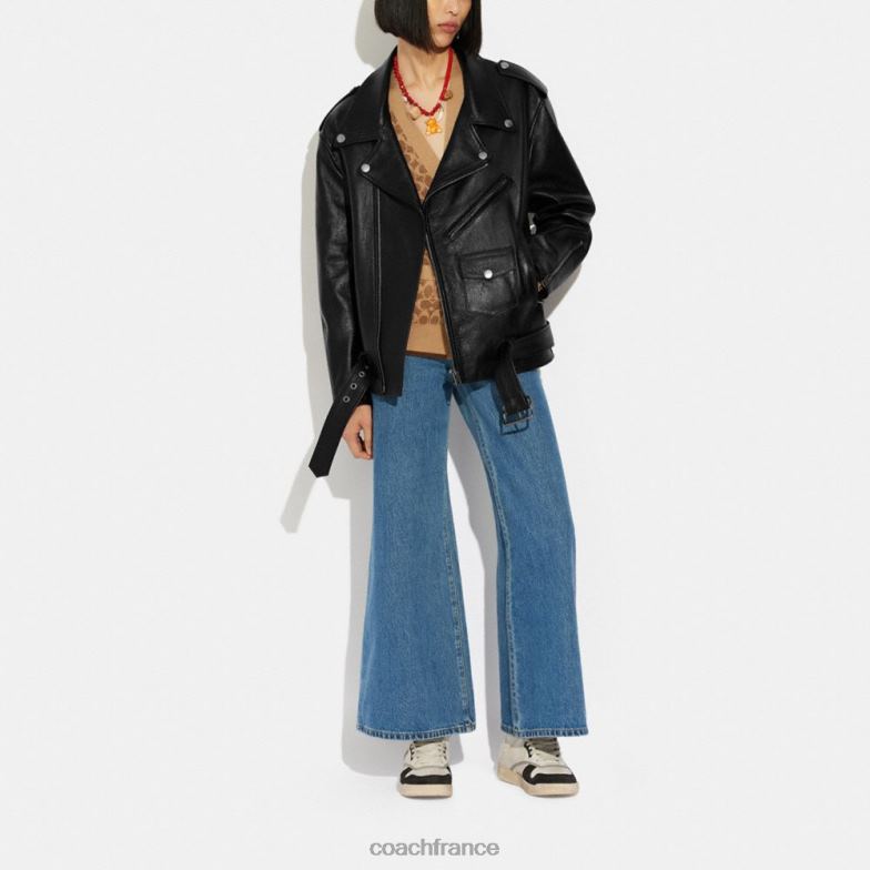 Coach femmes veste motard oversize en cuir noir HHR6J465