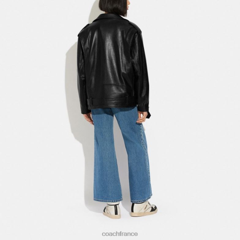 Coach femmes veste motard oversize en cuir noir HHR6J465