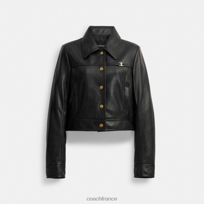 Coach femmes veste rétrécie à boutons-pression sur le devant noir HHR6J446