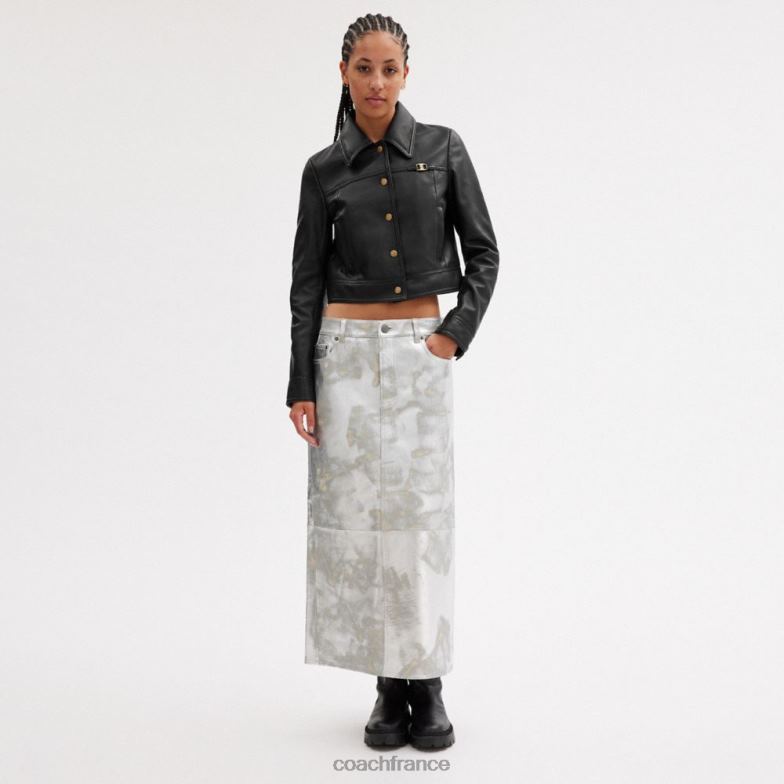 Coach femmes veste rétrécie à boutons-pression sur le devant noir HHR6J446