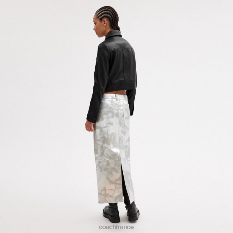 Coach femmes veste rétrécie à boutons-pression sur le devant noir HHR6J446
