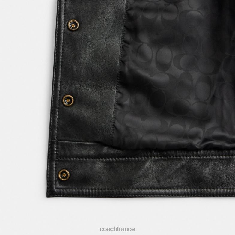 Coach femmes veste rétrécie à boutons-pression sur le devant noir HHR6J446