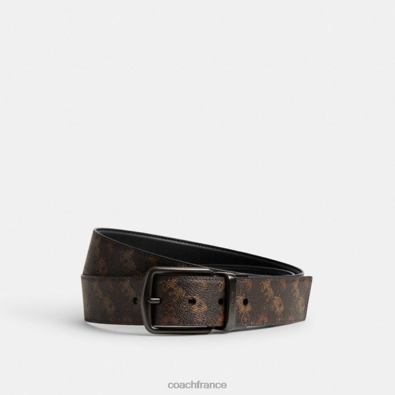 Coach Hommes Ceinture réversible découpée à boucle de harnais avec imprimé cheval et calèche, 38 mm truffe/noir HHR6J795