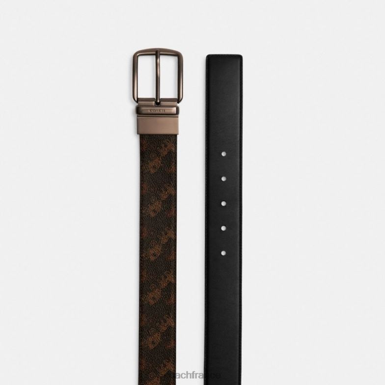 Coach Hommes Ceinture réversible découpée à boucle de harnais avec imprimé cheval et calèche, 38 mm truffe/noir HHR6J795